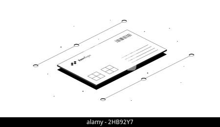 Envelope. Email icon. Black and white isometric 3d illustration isolated on white background. Stock Photo