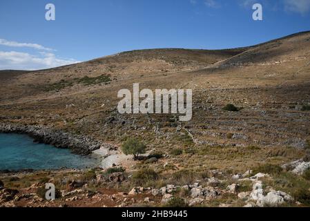 Landscape with scenic view of Cape Tainaron in Mani, Lakonia Greece. Stock Photo