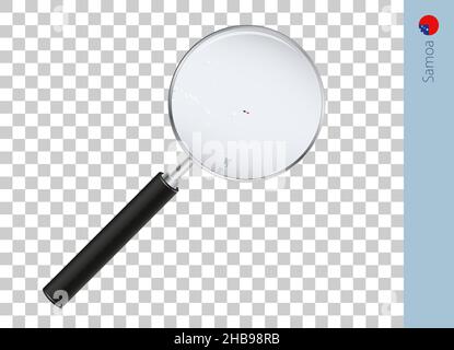 Samoa map with flag in magnifying glass on transparent background. Vector loupe with map. Stock Vector