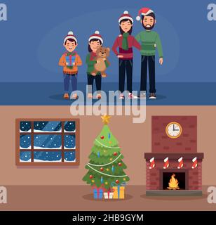 family christmas and place Stock Vector