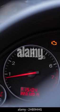 black red car dashboard rev counter Stock Photo