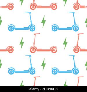 Electric Scooter Icon Isolated on White Background. Seamless Pattern Stock Vector