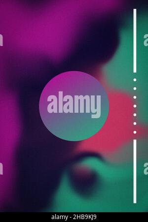 Graceful smoke effect with circle in middle, purple and green color, web banner with modern illustration. 80s retro poster cover, vivid color. 3d desi Stock Photo
