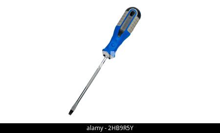 Screwdrivers isolated on white background copy space. Metal screwdrivers with blue plastic handles Stock Photo
