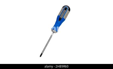 Screwdrivers isolated on white background copy space. Metal screwdrivers with blue plastic handles Stock Photo
