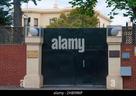 Chinese Consulate-General, secure behind high walls and gates, in the prestigious Melbourne suburb of Toorak, Victoria, Australia Stock Photo