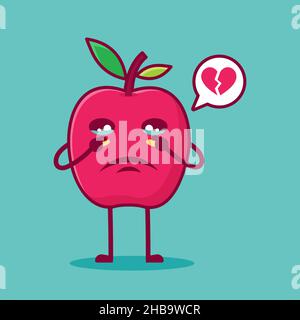 cute apple sad character vector illustration in flat style. suitable for icon, symbol,mascot Stock Vector