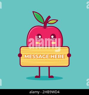 cute apple character holding message board vector illustration in flat style. suitable for icon, symbol,mascot Stock Vector
