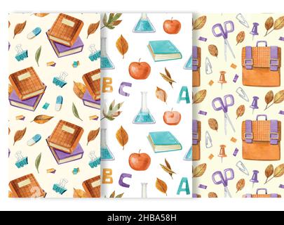 watercolor back school vector design illustration pattern collection Stock Vector