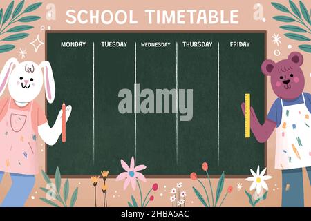 hand drawn back school vector design illustration timetable template Stock Vector