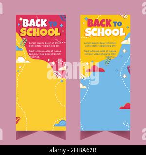 detailed back school vector design illustration banners set with photo Stock Vector
