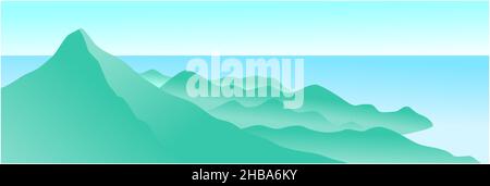vector green blue mountain ridges with sea and lake Stock Vector