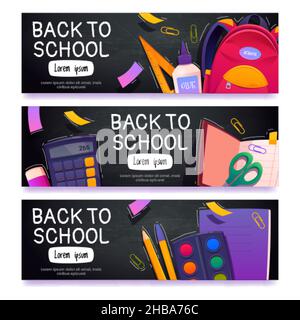 cartoon back school vector design illustration horizontal banners Stock Vector