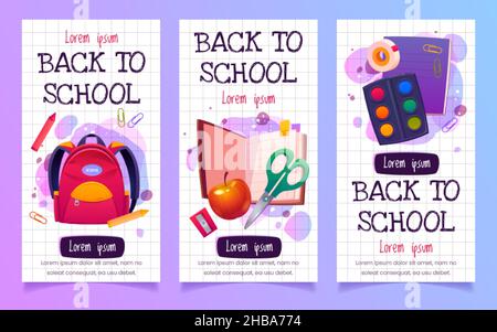 cartoon back school vector design illustration vertical banners Stock Vector