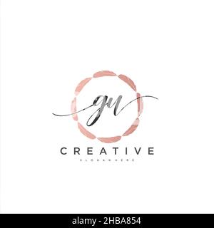 GU Initial handwriting minimalist geometric logo template vector art, Logo for business beauty, fashion, and other art Stock Vector