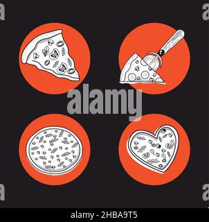 four italian pizza icons Stock Vector