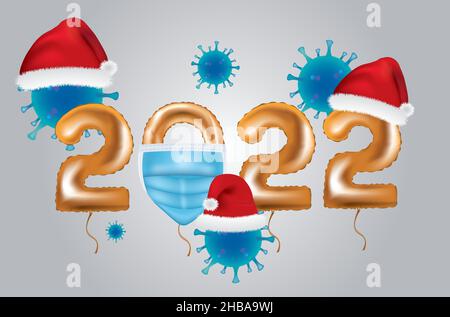 2021 year with surgery mask and virus in background, vector Stock Vector