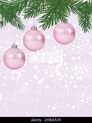 Christmas card with pink balls, vector Stock Vector