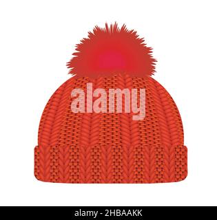 Red knitted winter hat. vector illustration Stock Vector
