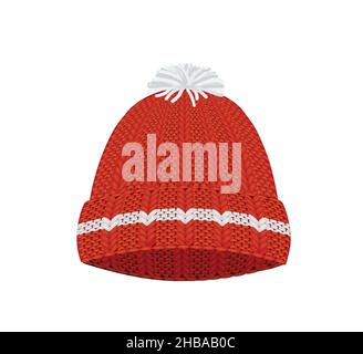 Red knitted winter hat. vector illustration Stock Vector