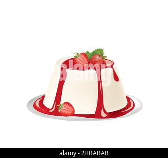 Panna cotta with strawberries. vector Stock Vector