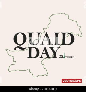 Quaid Day Typography and Pakistan Map in Background, 25 December Stock Vector