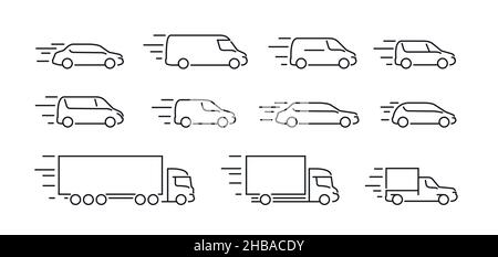Transport icons set in linear style. Car, truck, delivery symbol vector Stock Vector
