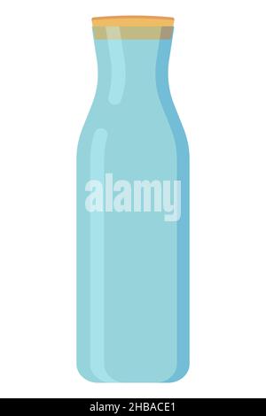 A glass water carafe with a leak stopper. A glass jug painted in a flat style with a yellow cork stopper. Vector illustration Stock Vector