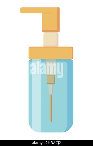 Detergent dispenser for washing dishes and cleaning the kitchen, glass container with soap in a flat style. Vector illustration Stock Vector