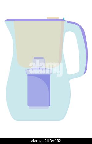 Plastic jug for water filtration with a carbon filter, with a compartment for tap water. Vector illustration Stock Vector
