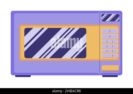 The concept of a microwave oven for heating food, a microwave oven with a glass door in bright colours painted in a flat style. Vector illustration Stock Vector