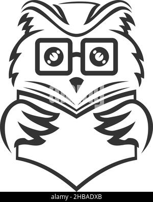 Owl Read Book Icon Template Isolated Stock Vector