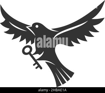 Dove Pigeon Flaying hold key Icon Template Isolated Stock Vector