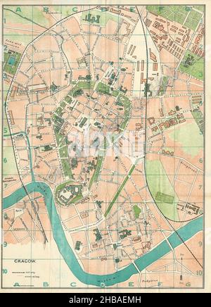 Cracow Map, Map of Krakow, Kraków Map, Mapa Krakowa, Cracow Plan, Krakow Print, Old Map of Krakow, Vintage Krakow Plan, Krakow Poster, Old Krakow City Stock Photo