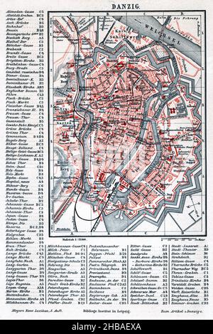 Gdansk Map, Danzig Map, Map of Gdansk, Old Map of Gdansk, Retro Gdansk Map, Vintage Gdansk Map, Old Danzig Map, Danzig Plan, Gdańsk Map, Gdańsk Plan Stock Photo