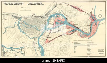 DER HAFEN VON DANZIG, PORT GDAŃSKI, PORT GDANSKI, GDANSK MAP, MAP OF GDANSK, RETRO MAP OF GDANSK, VINTAGE GDANSK MAP, OLD GDANSK, GDANSK PORT PLAN Stock Photo