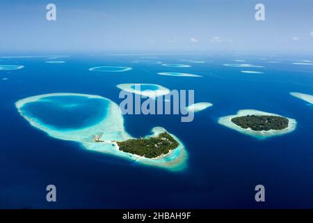 Vacation Island Villivaru and Biyaadhoo, South Male Atoll, Indian Ocean, Maldives Stock Photo