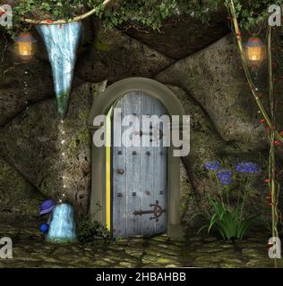 Doorway to the elf cave in a fantasy forest Stock Photo