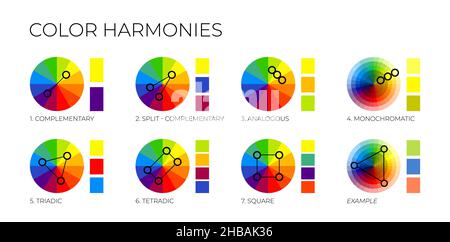 Color Harmonies with Colour Wheels and Swatches Stock Vector