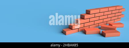 Bricks wall with blank copy space background. Construction concept. 3d rendering Stock Photo