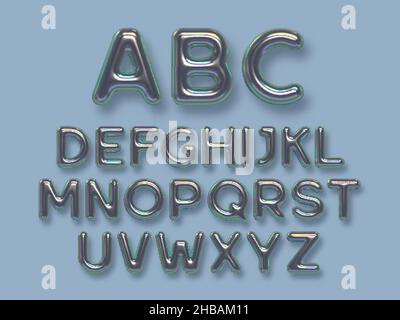 Shiny Metal Lettering Realistic metal font. Shiny metallic letters with shadows, chrome text ...