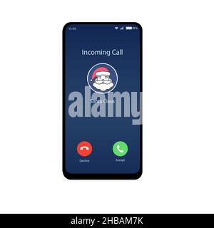 Cellphone screen interface vector. Incoming call from Santa Claus Stock Vector