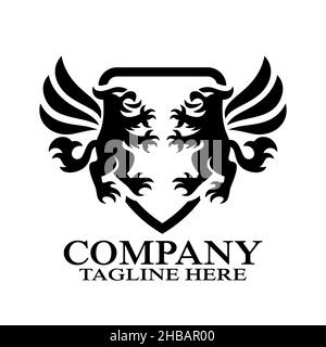 Modern heraldic griffin in shield logo. Vector illustration Stock Vector