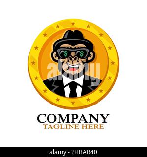 Modern ape coin logo. Vector illustration Stock Vector