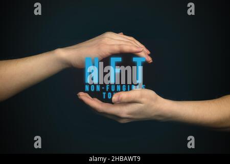 NFT Non-fungible token. Futuristic digital crypto, cryptoart concept. Colorful abstract background Stock Photo