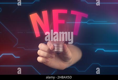 NFT Non-fungible token. Digital crypto technology. Concept of cryptoart background Stock Photo