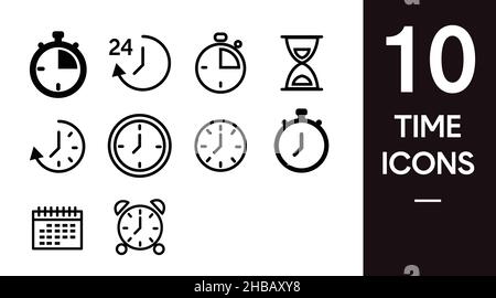 Vector Isolated Time and clock line icons. Set of vector linear icons. Stock Vector