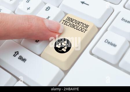 Hand writing sign Innovation Technology. Word for New Idea or Method of Technical or Scientific nature Editing Internet Files, Filtering Online Forums Stock Photo