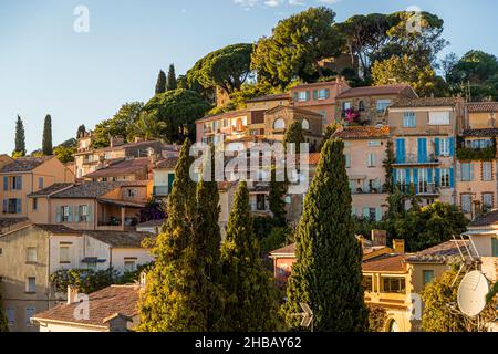 City view of Bormes-les-Mimosas (France) bathed in Mediterranean evening light Stock Photo