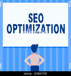 Text caption presenting Seo Optimization. Conceptual photo process of affecting online visibility of website or page Man Drawing Standing Hands N Hips Stock Photo